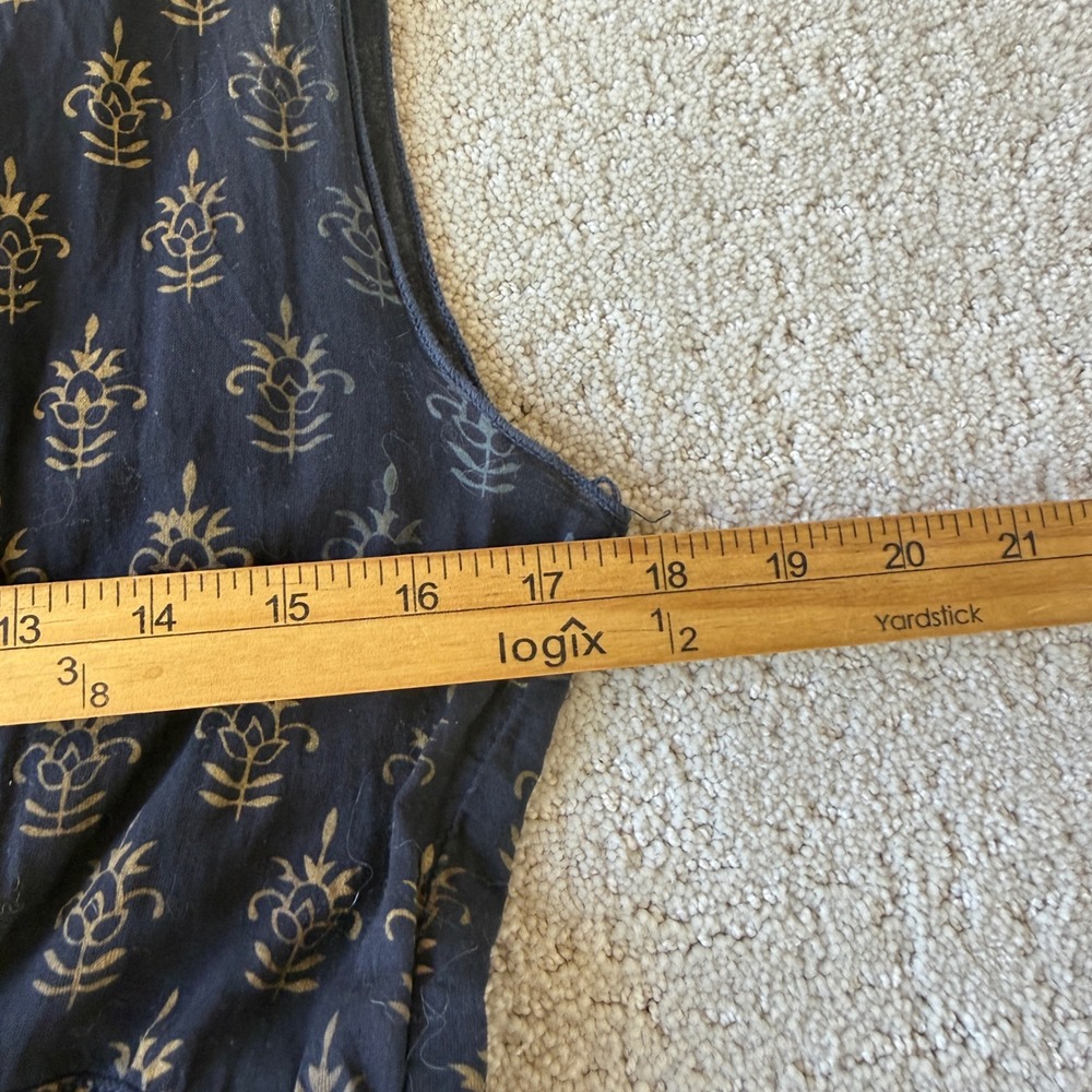 CP Shades Julia Dress Womens Small Navy Blue Gold Silk Cotton Block Print Midi - Picture 10 of 15